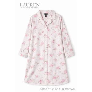 Lauren Ralph Lauren Floral Sleep Shirt 1X Cotton Pink White